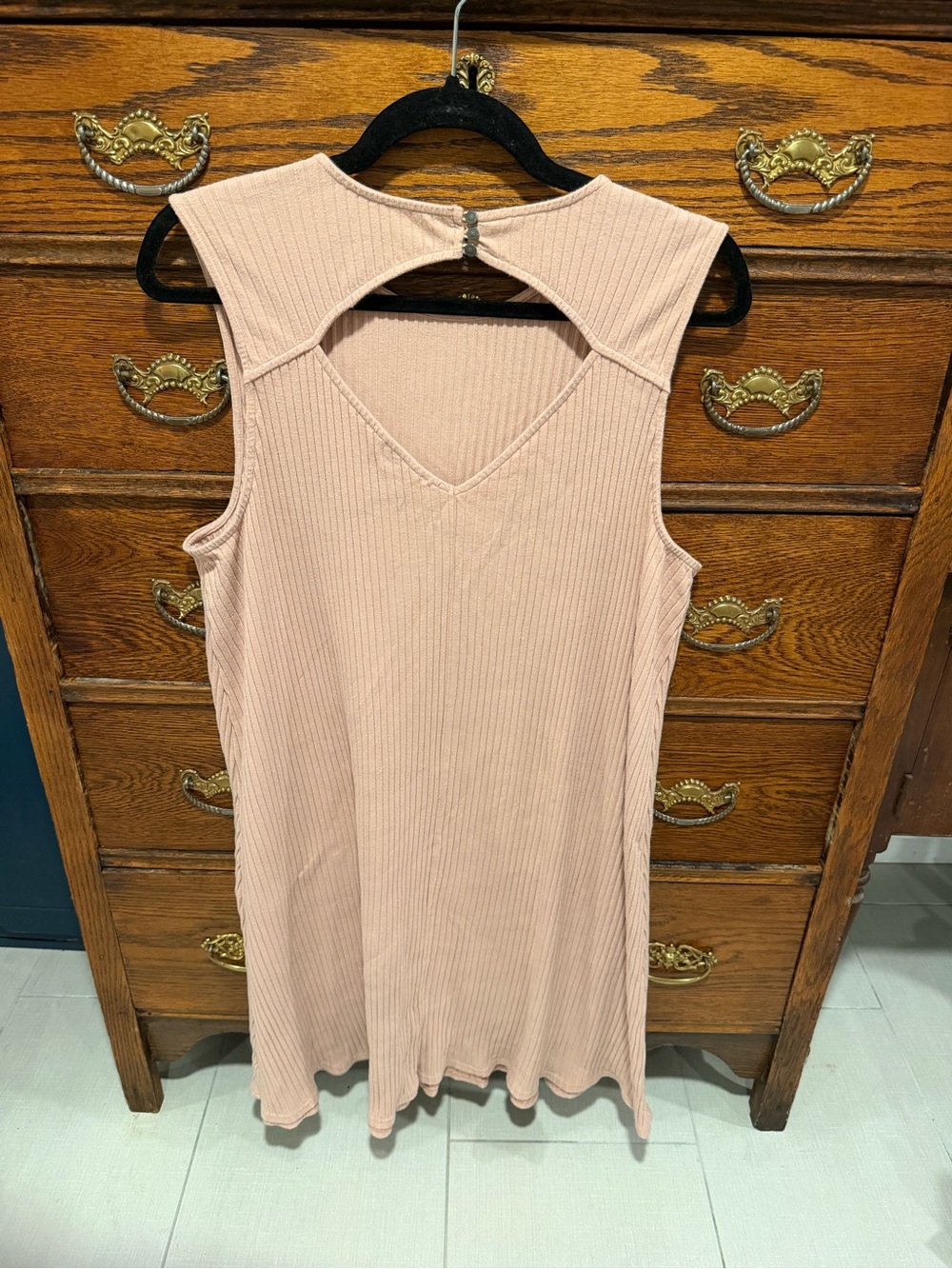 XL American Eagle Sleeveless Ribbed V-Neck Tank Dress - Blush Pink